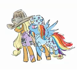 Size: 2806x2562 | Tagged: safe, artist:laya-21, derpibooru import, applejack, rainbow dash, earth pony, pegasus, pony, appledash, crossover, female, gyro zeppeli, johnny joestar, jojo's bizarre adventure, lesbian, shipping, steel ball run