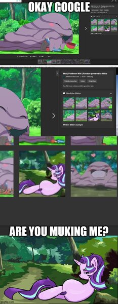 Size: 500x1287 | Tagged: safe, artist:sallycars, derpibooru import, screencap, starlight glimmer, muk, unicorn, google search, imgflip, pokémon