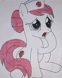 Size: 750x934 | Tagged: safe, artist:electric spark, derpibooru import, nurse redheart, earth pony, pony, female, mare, simple background, solo, traditional art, white background