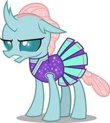 Size: 7125x8000 | Tagged: 2 4 6 greaaat, absurd resolution, angry, artist:chrzanek97, changedling, changeling, cheerleader ocellus, cheerleader outfit, clothes, derpibooru import, female, ocellus, ocellus is not amused, safe, simple background, skirt, solo, .svg available, transparent background, unamused, vector