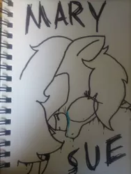 Size: 1200x1600 | Tagged: safe, artist:professorventurer, derpibooru import, oc, oc:tetris effect, unofficial characters only, unicorn, anxiety, clothes, crying, depression, dripping, eye clipping through hair, female, mary sue, melting, scribble letters, sharpie, shrunken pupils, solo, tetris, traditional art, vent art