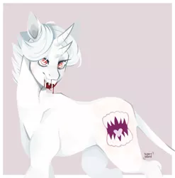 Size: 1080x1091 | Tagged: artist:sugarr.hound, bicorn, blood, derpibooru import, horn, leonine tail, multiple horns, oc, safe, solo, unofficial characters only, vampire, vampony