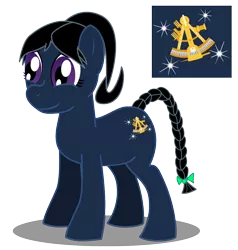 Size: 1000x1050 | Tagged: safe, derpibooru import, oc, oc:onyx star, unofficial characters only, earth pony, pony, astrolabe, braid, braided tail, cutie mark, female, happy, mare, ribbon, shadow, simple background, smiling, solo, stars, transparent background, vector