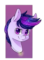 Size: 2255x3053 | Tagged: safe, artist:tomat-in-cup, derpibooru import, oc, unofficial characters only, earth pony, pony, bust, earth pony oc, ethereal mane, jewelry, necklace, simple background, smiling, solo, starry mane, transparent background