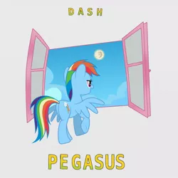 Size: 1280x1280 | Tagged: safe, artist:grapefruitface1, derpibooru import, rainbow dash, ponified, pegasus, pony, 80s, album cover, genesis, mare in the moon, moon, parody, ponified album cover, solo, window