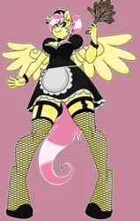 Size: 500x787 | Tagged: adorasexy, anthro, apron, artist:koportable, bracelet, breasts, busty fluttershy, choker, chokershy, cleavage, clothes, cute, derpibooru import, dress, duster, ear piercing, earring, eyeshadow, female, fishnets, flutterbat, fluttermaid, fluttershy, garters, hoof shoes, jewelry, lipstick, looking at you, looking down, looking down at you, low angle, maid, maid headdress, makeup, pegasus, piercing, pink background, ponytail, race swap, reinterpretation, sexy, shyabetes, simple background, skirt, socks, solo, solo female, spread wings, stockings, suggestive, thigh highs, unguligrade anthro, upskirt denied, wings