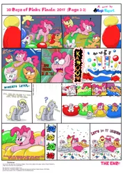 Size: 2480x3508 | Tagged: safe, artist:rupertbluefox, derpibooru import, apple bloom, derpy hooves, pinkie pie, scootaloo, sweetie belle, earth pony, pegasus, pony, unicorn, series:30 dayz of pinks, balloon, balloon popping, balloon sitting, bouncing, bouncy castle, cheek fluff, comic, cute, cutie mark crusaders, derp, descriptive noise, dizzy, exclamation point, exploding bouncy castle, featureless crotch, female, filly, happy, high res, inflatable, lying down, mare, movie reference, on stomach, onomatopoeia, playing, popping, prone, pronking, silly, squeak, squished, squishy, tongue out, upside down