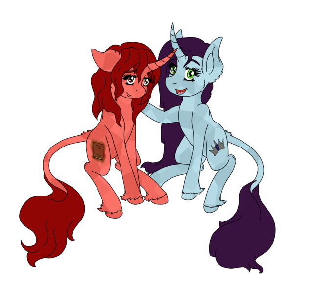 Size: 1648x1538 | Tagged: safe, artist:midnightfire1222, derpibooru import, oc, oc:iolite, oc:ruby aura, crystal pony, pony, unicorn, female, mlpforum, present, request, siblings, simple background, sisters, transparent background