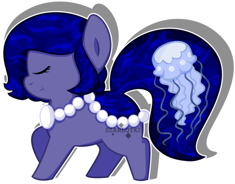 Size: 2763x2170 | Tagged: safe, artist:szarlotki, derpibooru import, oc, oc:nettle, unofficial characters only, earth pony, jellyfish, earth pony oc, eyes closed, jewelry, necklace, pearl necklace, simple background, solo, transparent background