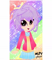 Size: 1080x1230 | Tagged: safe, artist:rinbow_dah, derpibooru import, oc, unofficial characters only, equestria girls, :d, clothes, female, open mouth, signature, skirt, smiling, solo