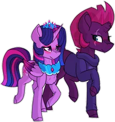 Size: 1015x1080 | Tagged: alicorn, artist:king-justin, blushing, clothes, colored wings, derpibooru import, female, lesbian, safe, shipping, simple background, tempestlight, tempest shadow, transparent background, twilight sparkle, twilight sparkle (alicorn), wings