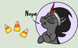 Size: 563x347 | Tagged: safe, artist:firenhooves, derpibooru import, king sombra, pony, animated, candy, candy corn, crossed hooves, cute, disapproval, eyes closed, food, nope, solo, sombradorable