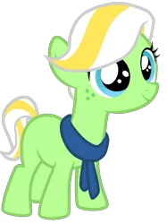 Size: 773x1032 | Tagged: safe, artist:incendiaryboobs, derpibooru import, oc, oc:pistachiprance, earth pony, pony, clothes, female, filly, magical gay spawn, offspring, parent:pistachio, parent:star tracker, scarf, simple background, solo, transparent background