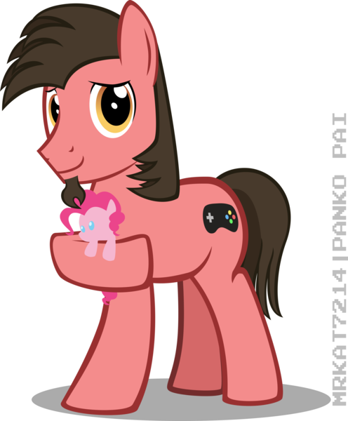 Size: 7292x8818 | Tagged: safe, artist:mrkat7214, derpibooru import, pinkie pie, oc, oc:ace play, earth pony, pony, absurd resolution, facial hair, goatee, hoof hold, male, plushie, simple background, solo, stallion, transparent background