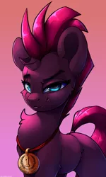 Size: 1800x3000 | Tagged: safe, artist:skitsniga, derpibooru import, tempest shadow, pony, unicorn, my little pony: the movie, 1st place, broken horn, bust, chest fluff, cute, female, horn, medal, portrait, solo, tempestbetes