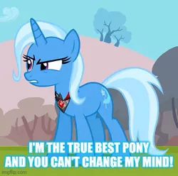 Size: 413x409 | Tagged: caption, cropped, derpibooru import, edit, edited screencap, image macro, magic duel, meme, safe, screencap, text, trixie, trixie yells at everything