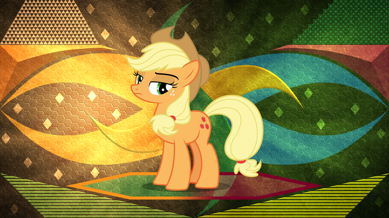 Size: 3840x2160 | Tagged: safe, artist:chrzanek97, artist:laszlvfx, derpibooru import, edit, applejack, earth pony, pony, annoyed, cowboy hat, female, freckles, hat, mare, solo, stetson, wallpaper, wallpaper edit