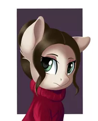 Size: 1354x1663 | Tagged: safe, artist:qbellas, derpibooru import, oc, oc:rubelek, unofficial characters only, pony, bust, clothes, simple background, solo, sweater