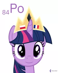 Size: 4000x5000 | Tagged: safe, artist:parclytaxel, derpibooru import, twilight sparkle, twilight sparkle (alicorn), alicorn, pony, series:joycall6's periodic table, .svg available, absurd resolution, bust, chemistry, crown, female, flag, france, jewelry, looking at you, mare, marie curie, periodic table, pitchblende, poland, polonium, portrait, regalia, simple background, smiling, solo, vector, white background