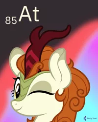 Size: 4000x5000 | Tagged: absurd resolution, artist:parclytaxel, astatine, autumn blaze, bust, chemistry, derpibooru import, female, fire, kirin, looking at you, nirik, one eye closed, periodic table, portrait, safe, series:joycall6's periodic table, solo, .svg available, vector, wink