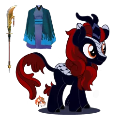 Size: 2550x2550 | Tagged: artist:firehearttheinferno, backstory in description, blue coat, blue flames, clothes, cloven hooves, colored, concept for a fanfic, derpibooru import, edit, fallout, fallout equestria, fallout equestria: burdens, fantasy class, guan dao, horn, kimono (clothing), kirin, leonine tail, oc, orange eyes, red mane, safe, scales, show accurate, simple background, smiling, solo, transparent background, unofficial characters only, vector, vector edit, warrior, watermark