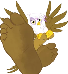 Size: 863x940 | Tagged: anthro, arms folded, artist:billybonko, barefoot, derpibooru import, dirt, dirty, dirty feet, feet, female, fetish, foot fetish, gilda, simple background, soles, solo, suggestive, toes, transparent background