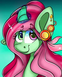 Size: 960x1200 | Tagged: safe, artist:tessa_key_, derpibooru import, oc, unofficial characters only, pony, unicorn, bust, ear piercing, earring, eyelashes, glowing horn, gradient background, heterochromia, horn, jewelry, piercing, solo, unicorn oc