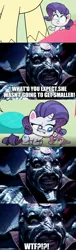 Size: 500x1647 | Tagged: safe, artist:dex stewart, derpibooru import, screencap, fluttershy, rarity, human, pegasus, pony, unicorn, my little pony: pony life, antagonist, caption, giant pegasus, giant pony, giant/tiny, image macro, lothor, macro, macro/micro, meme, micro, power rangers, power rangers ninja storm, quote, text