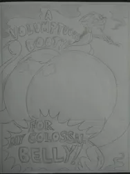 Size: 1944x2592 | Tagged: safe, artist:princebluemoon3, author:bigonionbean, derpibooru import, cosmos (character), draconequus, comic:the chaos within us, bandana, belly, belly button, black and white, bloated, blushing, butt, canterlot, chaos, chubby, chubby cheeks, comic, commissioner:bigonionbean, dialogue, drawing, dream, embarrassed, evil grin, extra thicc, fat, female, floating, grayscale, grin, hug, huge butt, huggable, large butt, monochrome, moon, night, nightmare, obese, out of control magic, planet, smiling, squishy, stomach, talking to herself, thicc ass, traditional art