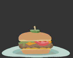 Size: 295x235 | Tagged: safe, artist:ravecrocker, derpibooru import, equestria girls, animated, borgarposting, burger, cheeseburger, context is for the weak, food, gif, gifcam, gray background, hamburger, no pony, oecake, plate, simple background, vector, wat, wobbling