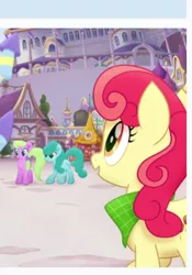 Size: 356x508 | Tagged: safe, derpibooru import, screencap, apple bumpkin, unnamed character, unnamed pony, earth pony, pony, my little pony: the movie, apple family member, background pony, canterlot, cropped, duo focus, fireworks, we got this together