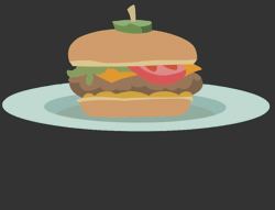 Size: 910x696 | Tagged: safe, artist:ravecrocker, derpibooru import, equestria girls, animated, burger, cheeseburger, context is for the weak, food, gif, gifcam, gray background, hamburger, hd, high res, no pony, oecake, plate, simple background, vector