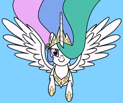 Size: 900x750 | Tagged: safe, artist:nopony, derpibooru import, princess celestia, alicorn, pony, atg 2020, female, flying, flying at you, jewelry, looking at you, majestic, mare, newbie artist training grounds, regalia, solo, spread wings, wings