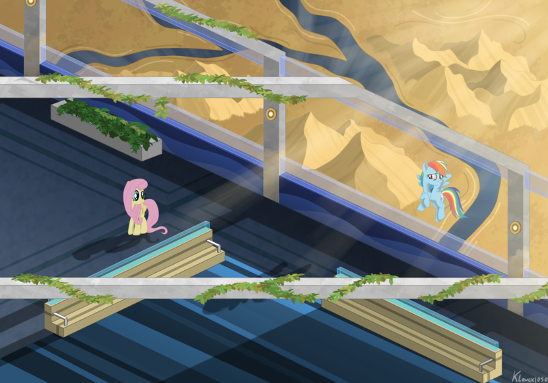 Size: 6000x4200 | Tagged: safe, artist:klonex1050art, derpibooru import, fluttershy, rainbow dash, pegasus, pony, absurd resolution, building, desert, duo, river, rooftop