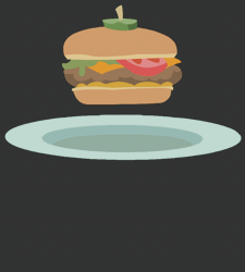 Size: 754x838 | Tagged: safe, artist:ravecrocker, derpibooru import, equestria girls, animated, borgarposting, burger, cheeseburger, context is for the weak, dropping, floating, food, gif, gray background, hamburger, high res, jello, jiggling, no pony, plate, simple background, vector, wat