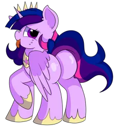 Size: 1280x1438 | Tagged: safe, artist:rainbowtashie, author:bigonionbean, derpibooru import, princess celestia, twilight sparkle, twilight sparkle (alicorn), oc, oc:princess morning star, alicorn, pony, alicorn oc, alicorn princess, butt, commissioner:bigonionbean, crown, extra thicc, flank, fusion, fusion:princess morning star, horn, jewelry, naughty, plot, regalia, simple background, transparent background, wings