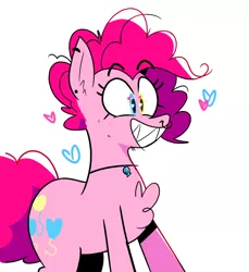 Size: 1274x1393 | Tagged: safe, artist:cassettepony, artist:cassettepunk, deleted from derpibooru, derpibooru import, pinkie pie, earth pony, pony, chest fluff, heart, shark teeth, simple background, smiling, solo, white background
