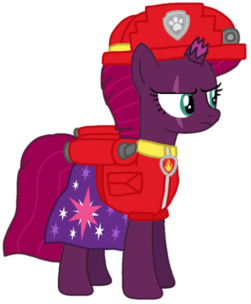 Size: 873x1056 | Tagged: safe, artist:徐詩珮, derpibooru import, fizzlepop berrytwist, tempest shadow, pony, unicorn, series:sprglitemplight diary, series:sprglitemplight life jacket days, series:springshadowdrops diary, series:springshadowdrops life jacket days, alternate universe, clothes, cute, marshall (paw patrol), paw patrol, simple background, tempest shadow is not amused, transparent background, unamused