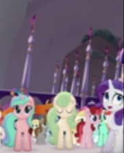 Size: 181x224 | Tagged: safe, derpibooru import, screencap, rarity, toadstool blossom, unnamed character, unnamed pony, earth pony, pony, unicorn, my little pony: the movie, background pony, cropped, fear, nervous, shocked