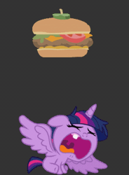 Size: 295x400 | Tagged: safe, artist:ma.no.m.ca, artist:ravecrocker, derpibooru import, twilight sparkle, twilight sparkle (alicorn), alicorn, pony, ail-icorn, equestria girls, spoiler:interseason shorts, absurd resolution, abuse, animated, baby, baby pony, babylight sparkle, borgarposting, burger, cheeseburger, context is for the weak, crying, cute, eyes closed, female, food, gif, gifcam, gray background, hamburger, high res, oecake, plate, simple background, solo, tooth, twiabetes, twilybuse, vector, wat, younger