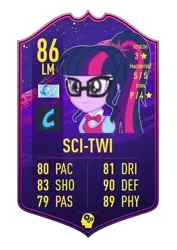 Size: 620x874 | Tagged: safe, derpibooru import, sci-twi, twilight sparkle, equestria girls, card, fifa ultimate team, fut draft, simple background, solo, transparent background