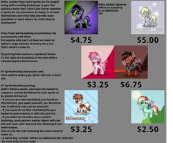 Size: 2081x1720 | Tagged: safe, artist:band sickle, deleted from derpibooru, derpibooru import, derpy hooves, oc, oc:cherry cream, oc:night flight, oc:prince lucas, oc:timid take off, oc:wander lust, earth pony, original species, pegasus, pony, unicorn, pony town, abstract background, advertisement, blue sky, bubble, colorful, commission info, commissions open, female, information, lava, lightly watermarked, male, mare, open commission, patterns, pixel art, pricing sheet, simple background, stallion, sun, watermark