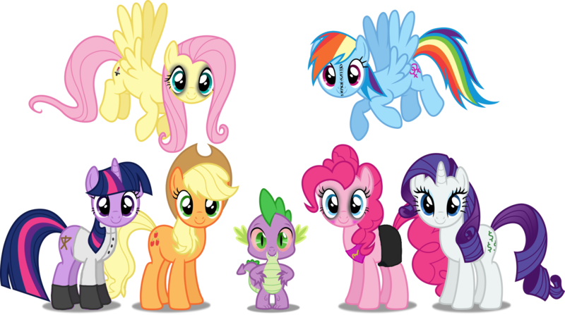 Size: 2000x1118 | Tagged: safe, artist:theedgyduck, derpibooru import, edit, vector edit, applejack, fluttershy, pinkie pie, rainbow dash, rarity, spike, twilight sparkle, dragon, earth pony, pegasus, unicorn, .mov, apple.mov, dress.mov, magic.mov, party.mov, shed.mov, spike.mov, swag.mov, alternate cutie mark, alternative hair style, bags under eyes, clothes, fluttershed, group, implied weed, mane seven, mane six, pony.mov, simple background, stitches, transparent background, vector