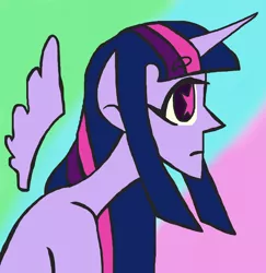 Size: 3300x3400 | Tagged: alicorn, beanbrows, big eyes, cutie mark eyes, derpibooru import, eyebrows, female, horn, horned humanization, human, humanized, long neck, purple skin, safe, simple background, solo, twilight sparkle, twilight sparkle (alicorn), wingding eyes, winged humanization, wings