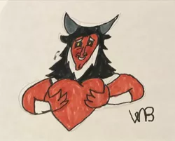 Size: 1280x1027 | Tagged: a better ending for tirek, alternate universe, artist:whistle blossom, blushing, centaur, cute, derpibooru import, heart, holding, looking at you, lord tirek, male, marker drawing, nose piercing, nose ring, piercing, reformed, safe, signature, simple background, solo, tirebetes, traditional art, whistleverse, white background