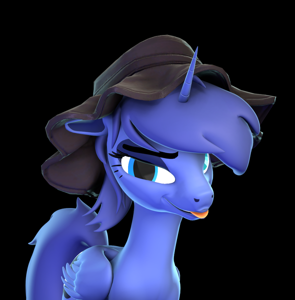 Size: 1062x1080 | Tagged: safe, artist:sw4gg, derpibooru import, princess luna, alicorn, pony, cute, hat, sfm pony, tongue out