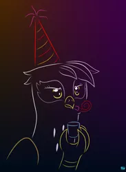 Size: 696x950 | Tagged: safe, artist:quint-t-w, derpibooru import, gilda, gryphon, annoyed, atg 2020, bust, female, glass, gradient background, hat, image, minimalist, modern art, newbie artist training grounds, noisemaker, party hat, png, shot glass, solo, unamused