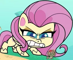 Size: 607x499 | Tagged: safe, derpibooru import, edit, dishwater slog, fluttershy, pony, my little pony: pony life, the best of the worst, spoiler:pony life s01e02, angry, cropped, female, giant pegasus, giant pony, giantess, giantshy, macro, teeth