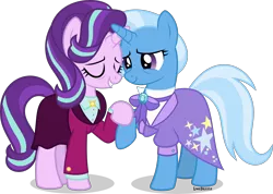 Size: 6314x4500 | Tagged: safe, artist:limedazzle, derpibooru import, starlight glimmer, trixie, pony, absurd resolution, female, guidance counselor trixie, headmare starlight, lesbian, older, older starlight glimmer, older trixie, shipping, simple background, startrix, transparent background, vector