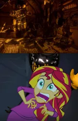 Size: 827x1283 | Tagged: safe, derpibooru import, edit, edited screencap, screencap, sunset shimmer, equestria girls, rainbow rocks, bendy and the ink machine, exploitable meme, ink demon, meme, sunset screamer, this will end in death